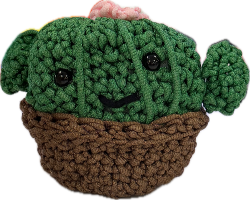 Crocheted amigurumi cactus in a pot