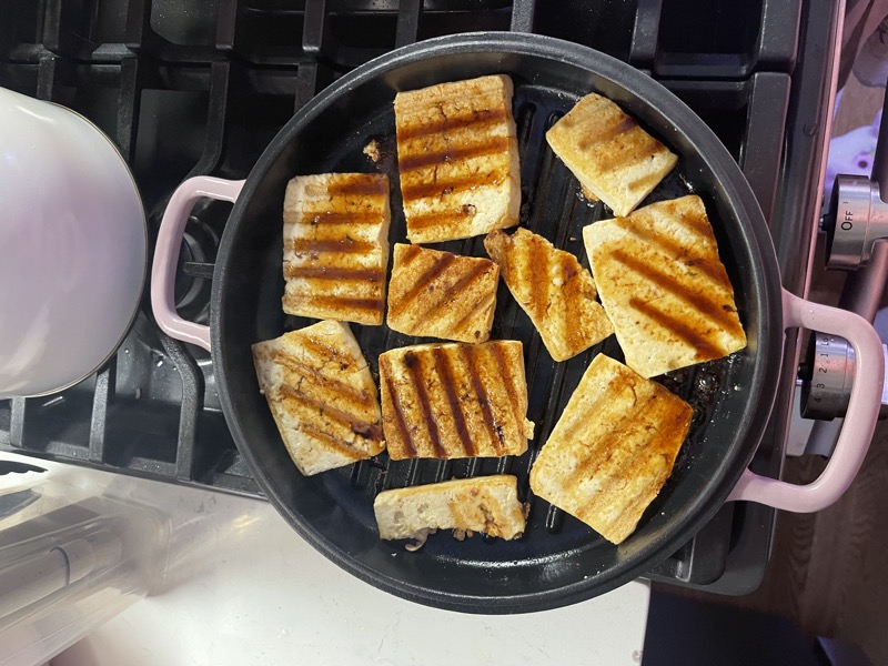 Grilled tofu on a grill pan